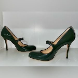 VGUC Manolo Blahnik Green Campy Mary Janes Size EU 40.5/9.5